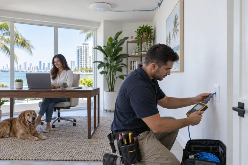 Technician testing a network connection